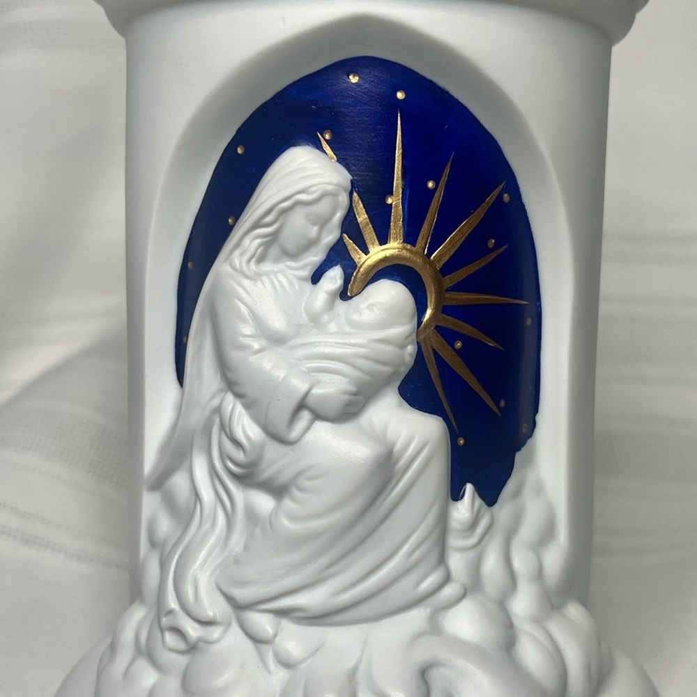 Madonna & Child Bisque Porcelain Candle Holder Vintage Teleflora EUC‎